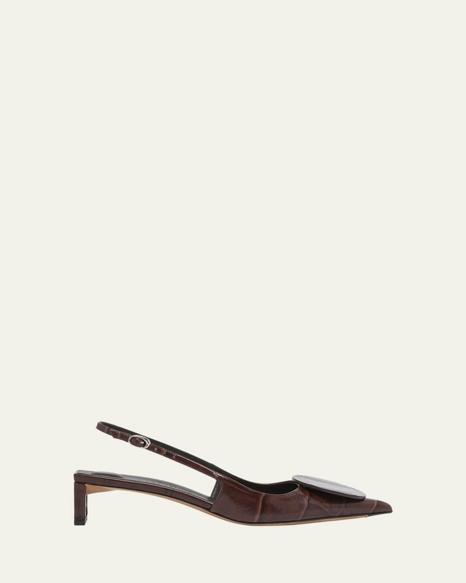 Croc-Embossed Leather Slingback Pumps
